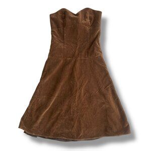 women's brown velvet strapless dress